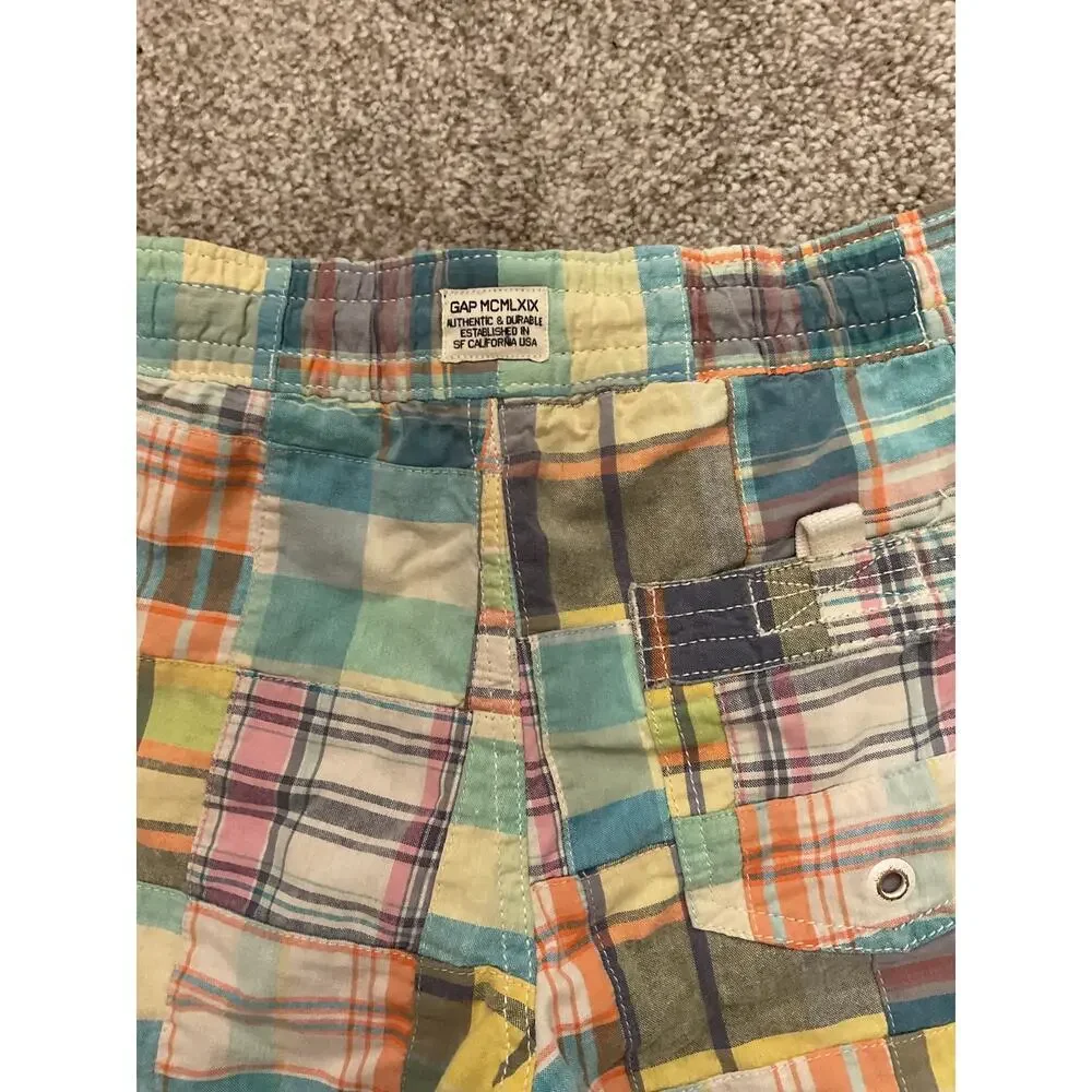GAP Kids Boys Patchwork Plaid Board Shorts Swim Trunks Madras Multicolor, S